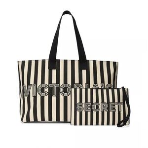 Victoria's Secret Black and Cream Striped Tote